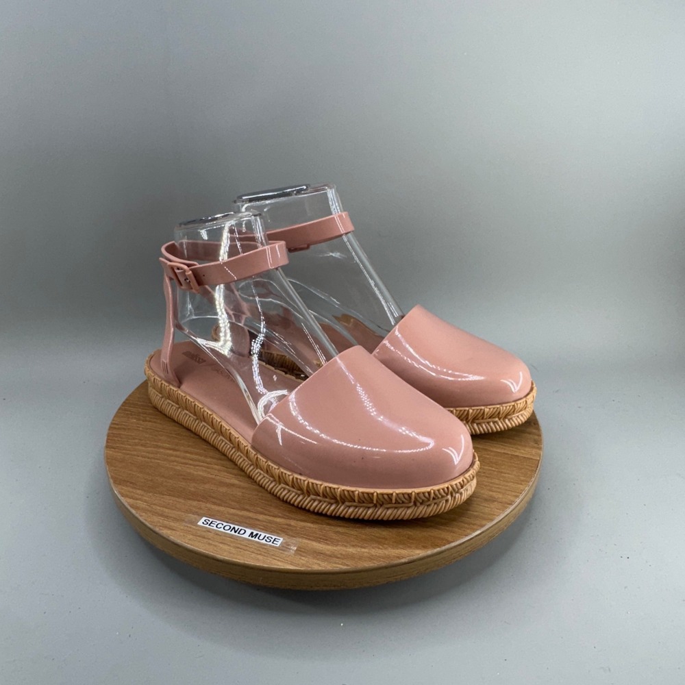 Melissa x Jason Wu Jean Sandal Womens 9 Pink Jelly Espadrille Ankle Strap Flats